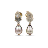 Luxury Carved Tourmaline Southsea Tihitian Pearl and White Diamond Earring in 18k gold