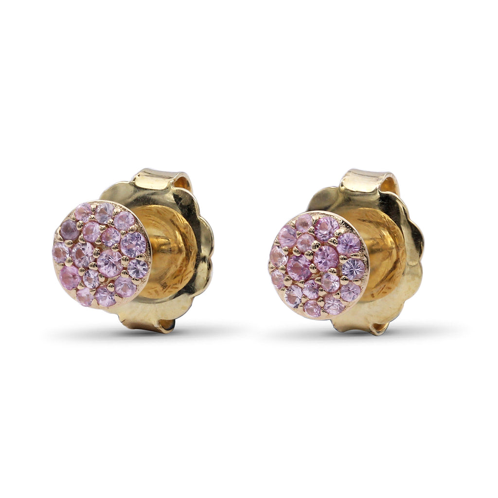 Luxury Pink Sapphire Pave Stud Earring in 18K Gold