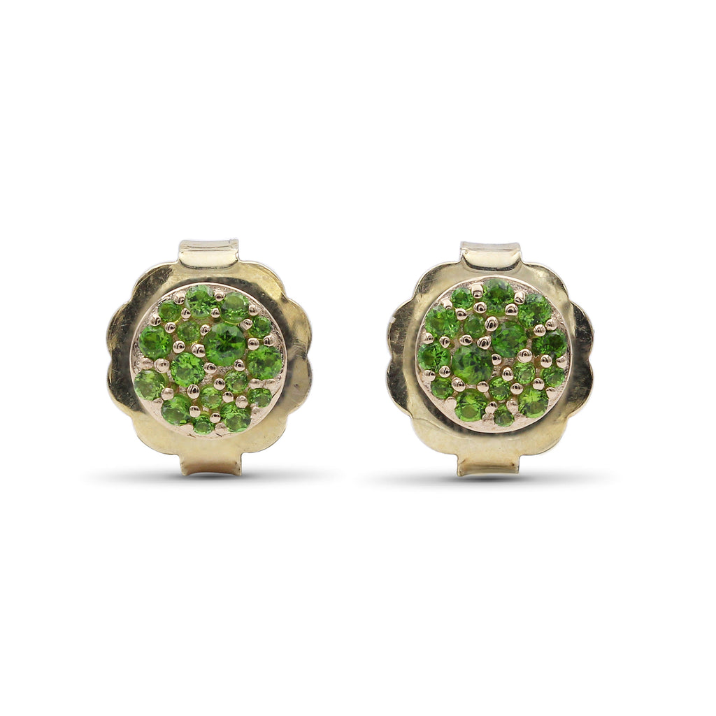 Luxury Chrome Diopside Pave Stud Earring in 18K Gold