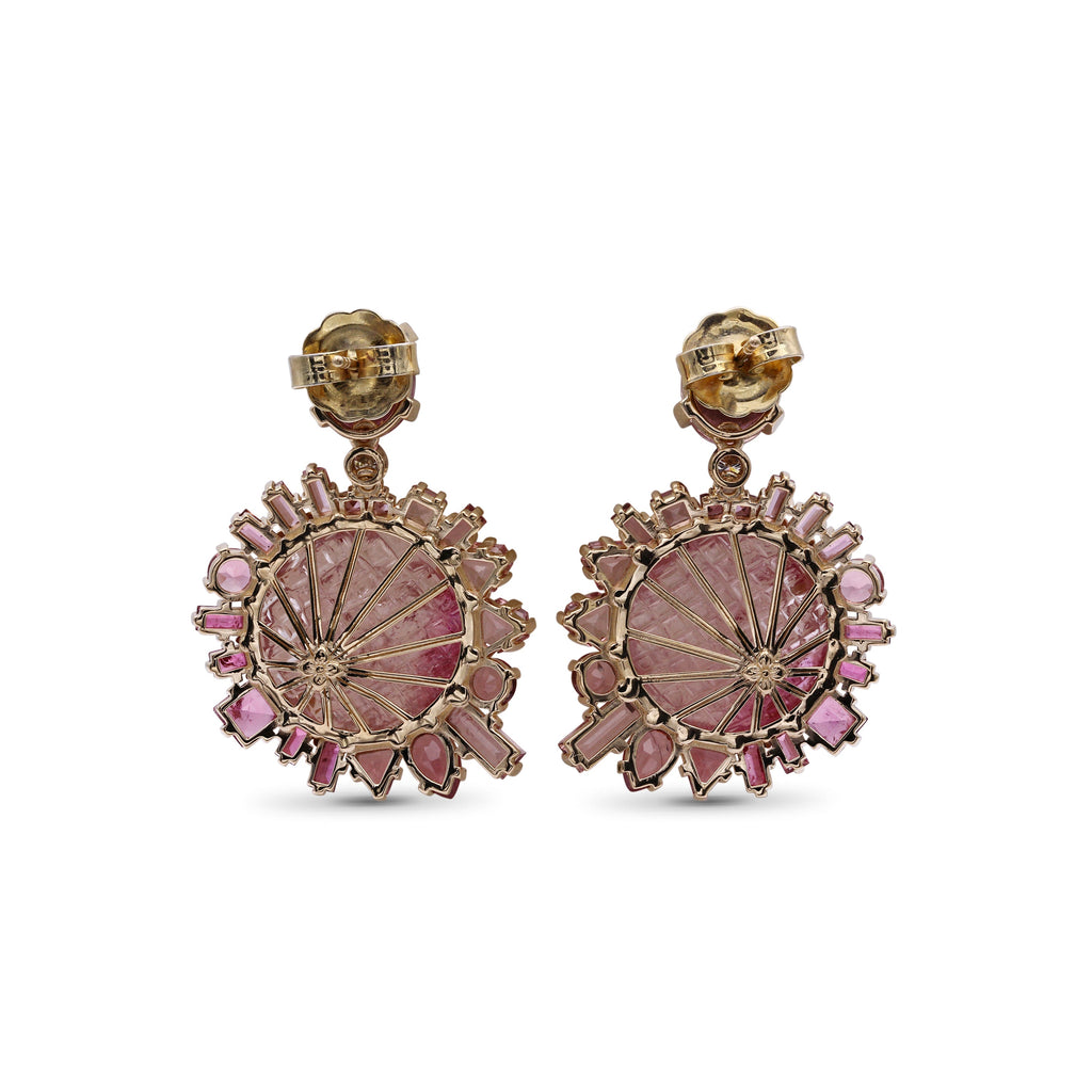 Luxury Pink Tourmaline 36ct and Diamond 0.20ct Earring in 18K Gold