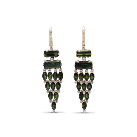 Luxury Green Tourmaline 15.25ct and Diamond 0.35ct Earring in 18K Gold