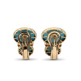 Luxury Hand Carved and Smooth Turquoise 19ct and Diamond 0.10ct Earring in 18K Gold