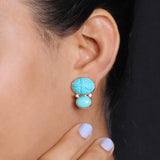 Luxury Hand Carved and Smooth Turquoise 19ct and Diamond 0.10ct Earring in 18K Gold