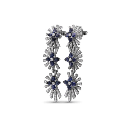 Sunray Sapphire 4.50ct and Diamond 1.27ct Earring in 18K White Gold