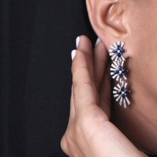 Sunray Sapphire 4.50ct and Diamond 1.27ct Earring in 18K White Gold