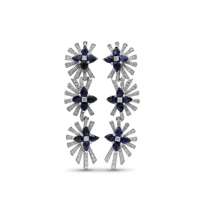 Sunray Sapphire 4.50ct and Diamond 1.27ct Earring in 18K White Gold