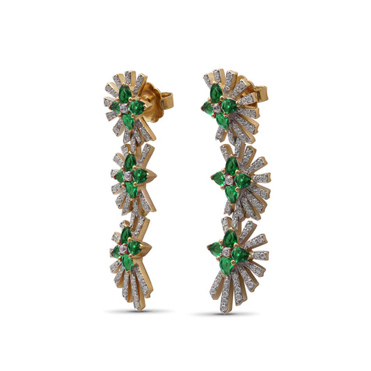 Sunray Emerald 3.15ct and Diamond 1.20ct Earring in 18K Gold