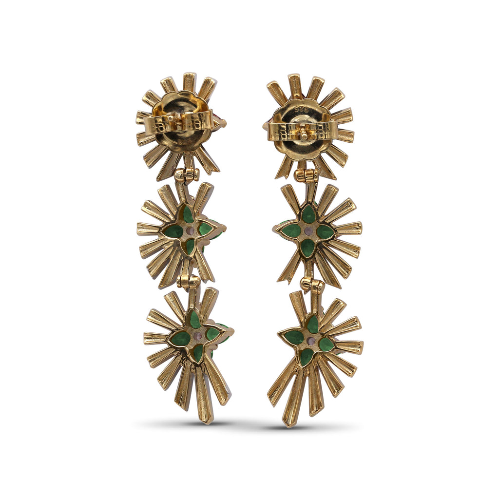 Sunray Emerald 3.15ct and Diamond 1.20ct Earring in 18K Gold