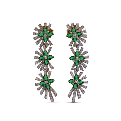 Sunray Emerald 3.15ct and Diamond 1.20ct Earring in 18K Gold