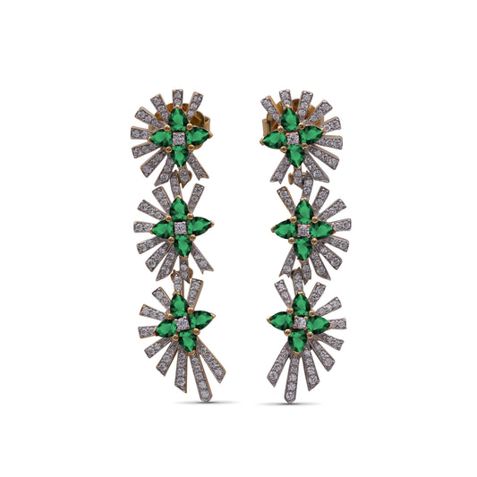 Sunray Emerald 3.15ct and Diamond 1.20ct Earring in 18K Gold