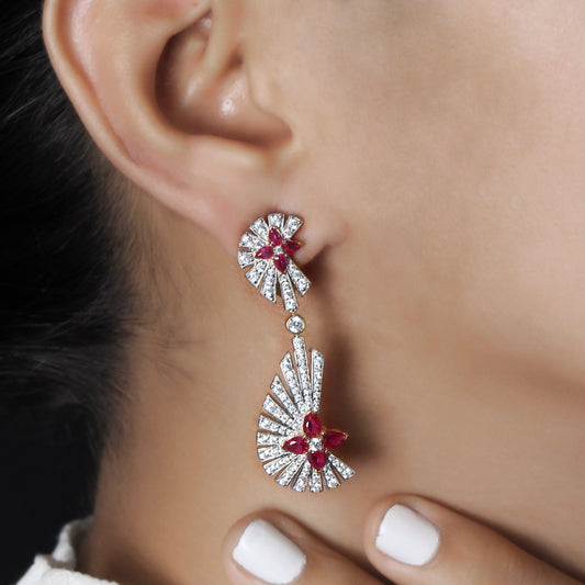 Sunray Ruby 2.20ct and Diamond 2.05ct Earring in 18K Gold