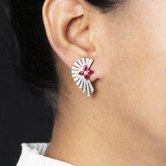 Sunray Ruby 1.55ct and Diamond 1.25ct Earring in 18K Gold