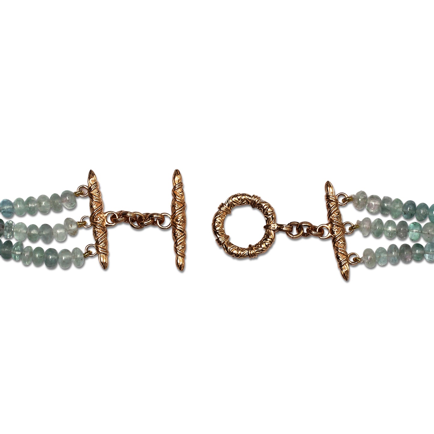 Luxury Vintage Hand Carved Jade Aquamarine Tourmaline Bead and Diamond 1.55ct Necklace in 18K Gold