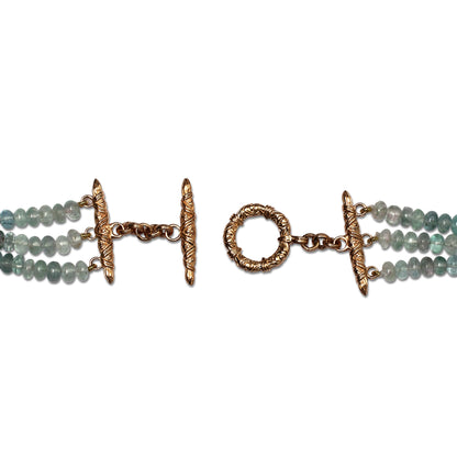 Luxury Vintage Hand Carved Jade Aquamarine Tourmaline Bead and Diamond 1.55ct Necklace in 18K Gold