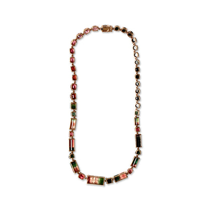 Luxury Pink Green and Watermelon Tourmaline 84ct and Diamond 0.75ct Necklace in 18K Gold