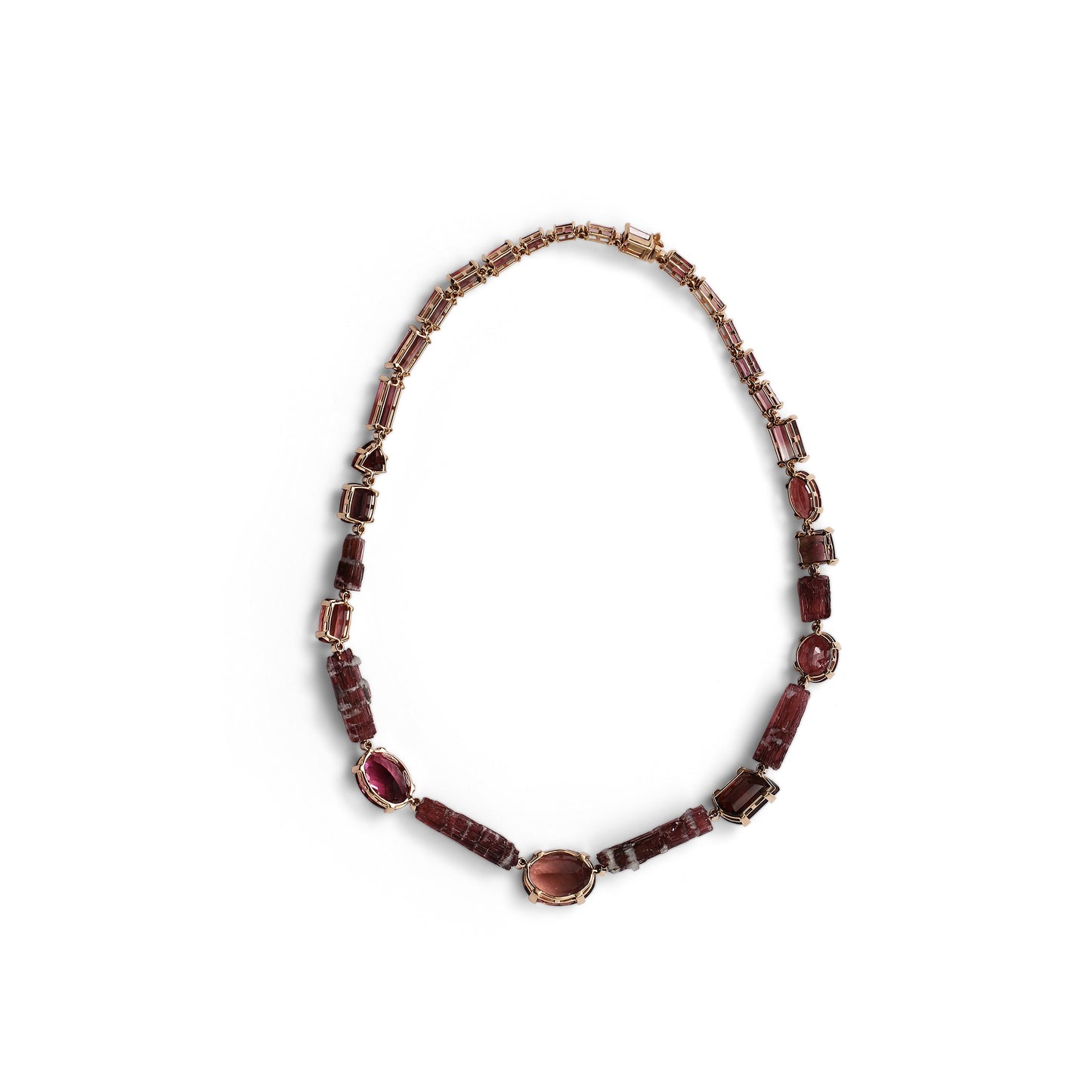 Luxury Faceted and Natural Formation Pink Tourmaline and Diamond 0.90ct Necklace in 18K Gold