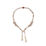 Luxury Morganite Red Hair Rutilated Quartz Hand Carved Natural Quartz Briolette and Diamond 1.60ct Necklace in 18K Gold