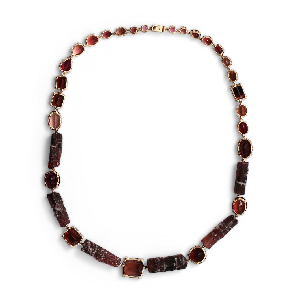 Luxury Faceted and Natural Formation Pink Tourmaline 300ct and Diamond 1.00ct Necklace in 18K Gold