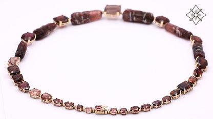 Luxury Faceted and Natural Formation Pink Tourmaline 300ct and Diamond 1.00ct Necklace in 18K Gold
