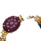 Luxury Hand Carved Ruby Yellow Sapphire Sapphire Bead and Diamond 1.00ct Necklace in 18K Gold