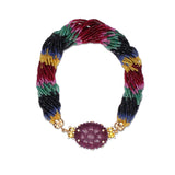Luxury Hand Carved Ruby Yellow Sapphire Sapphire Bead and Diamond 1.00ct Necklace in 18K Gold