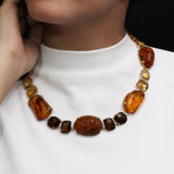 Luxury Amber 112ct Cognac Quartz 35ct Citrine 56ct and Diamond 1.85ct Necklace in 18K Gold