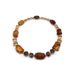 Luxury Amber 112ct Cognac Quartz 35ct Citrine 56ct and Diamond 1.85ct Necklace in 18K Gold