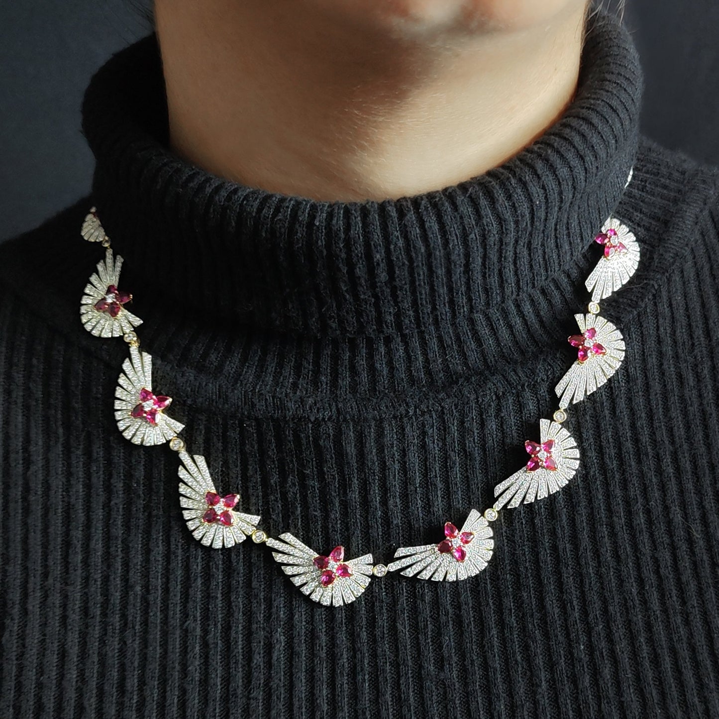 Sunray Ruby 10.20ct and Diamond 13.10ct Necklace in 18K Gold
