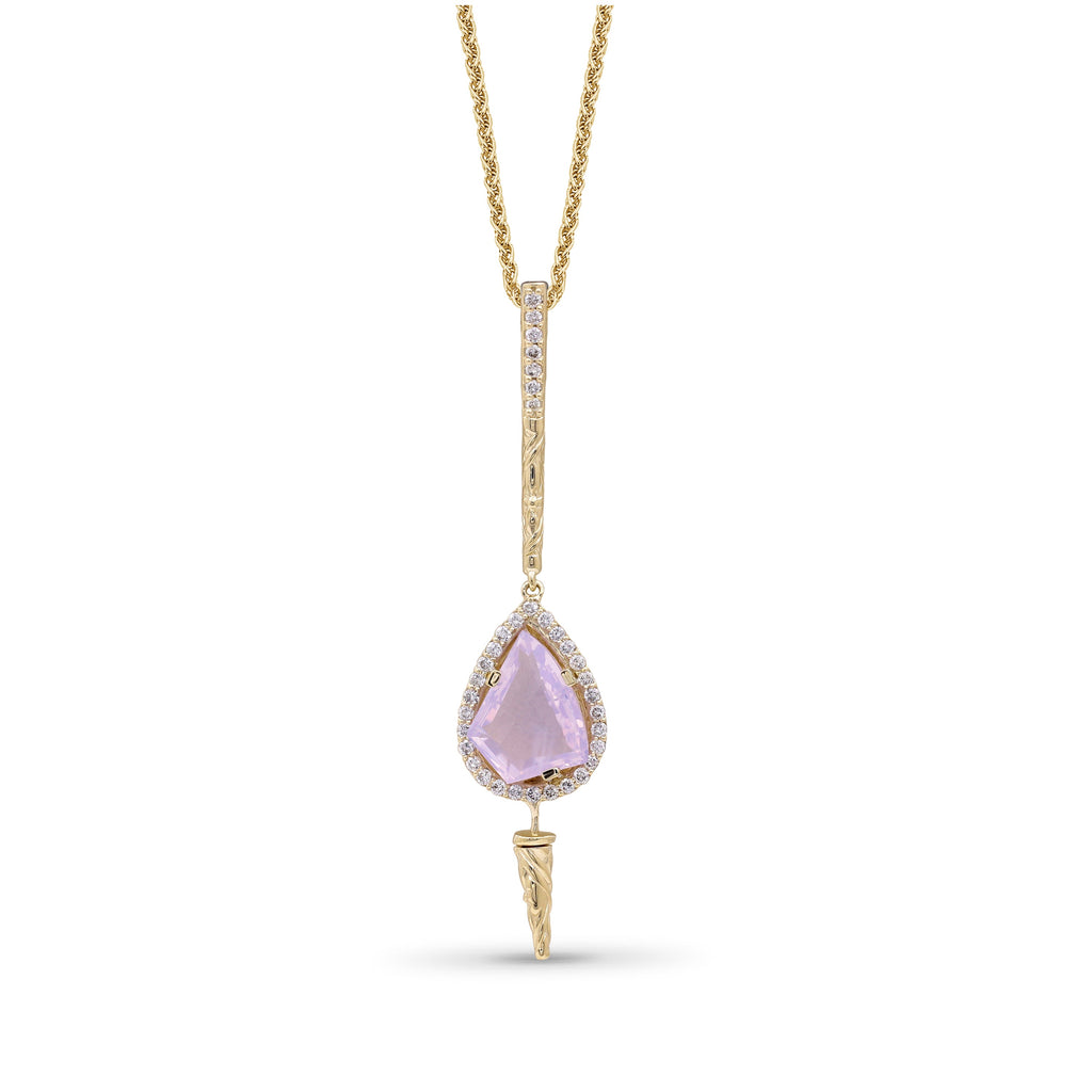 Luxury Lavender Moon Quartz and Diamond 0.50ct Pendant in 18K Gold