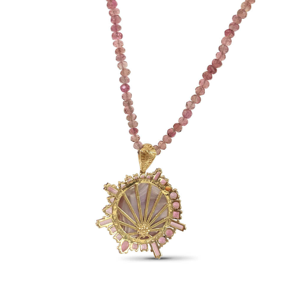 Luxury Laguna Agate Pink Tourmaline Sapphire and Tourmaline Bead Necklace in 18K Gold