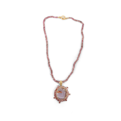 Luxury Laguna Agate Pink Tourmaline Sapphire and Tourmaline Bead Necklace in 18K Gold