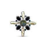 Luxury Iolite London Blue Topaz Natural Quartz Abalone and Pearl Pin in 18K Gold
