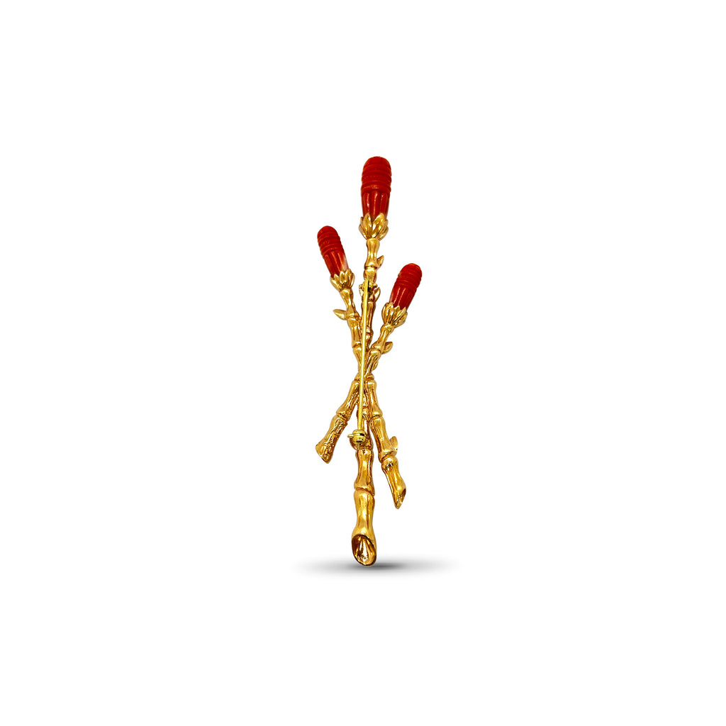 Luxury Hand Carved Coral Pin in 18K Gold