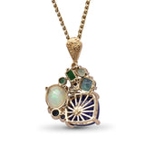 Luxury Tanzanite 17.2ct Opal 2.75ct Emerald 1.3ct Blue Sapphire Tsavorite Chrome Diopide and Diamond 0.20ct Pendant in 18K Gold