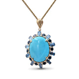 Luxury Turquoise 28ct Swiss and London Blue Topaz 11.3ct and Diamond 0.25ct Pendant in 18K Gold