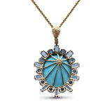 Luxury Turquoise 28ct Swiss and London Blue Topaz 11.3ct and Diamond 0.25ct Pendant in 18K Gold