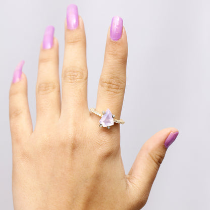 Luxury Lavender Moon Quartz and Diamond 0.30ct Ring in 18K Gold