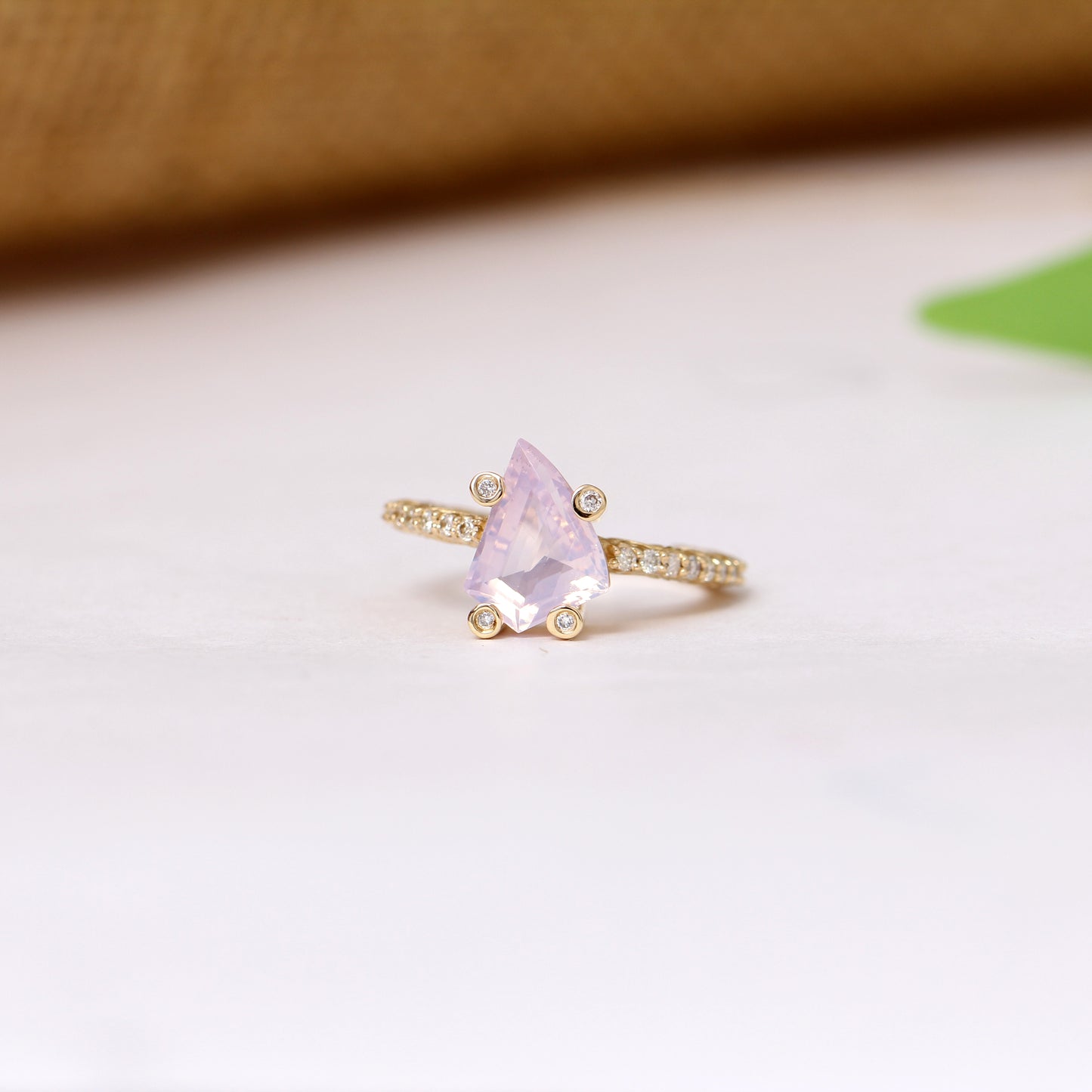 Luxury Lavender Moon Quartz and Diamond 0.30ct Ring in 18K Gold