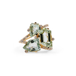 Luxury Green Prasiolite and Diamond 0.40ct Ring in 18K Gold