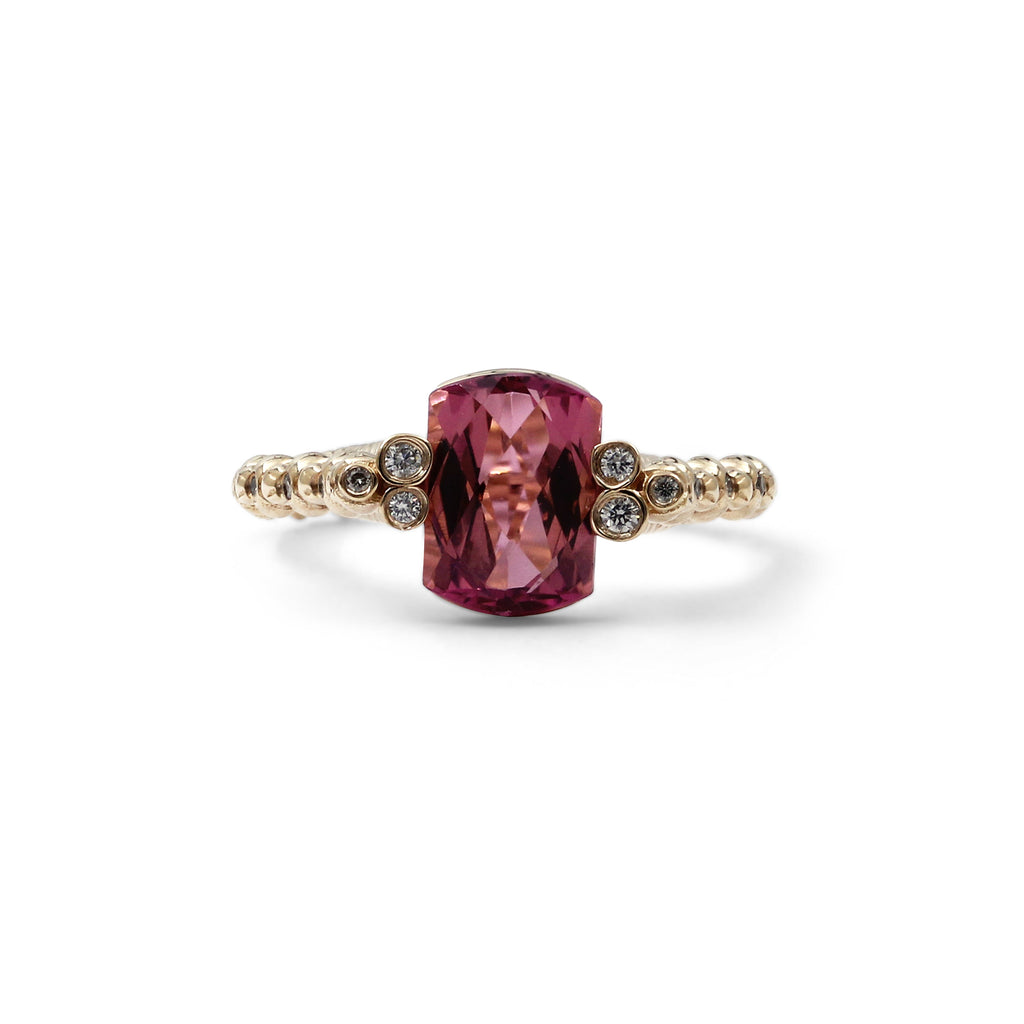 Luxury Pink Tourmaline and Diamond 0.20ct Ring in 18K Gold
