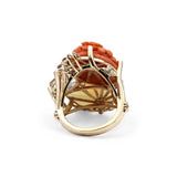 Luxury Hand Carved Coral 14.5ct Ethiopian Opal 5.1ct Morganite 1.5ct Pink Tourmaline 0.40ct and Diamond 0.45ct Ring in 18K Gold