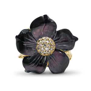 Luxury Hand Carved Dark Champagne and Diamond 0.25ct Ring in 18K Gold