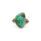 Luxury Hand Carved Turquoise 14.6ct and Diamond 3.9ct Ring in 18K Gold