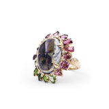 Luxury Matrix Opal 13ct Tourmaline Garnet Chrome Diopside Rhodolite Garnet and Diamond 0.20ct Ring in 18K Gold