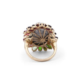 Luxury Matrix Opal 13ct Tourmaline Garnet Chrome Diopside Rhodolite Garnet and Diamond 0.20ct Ring in 18K Gold