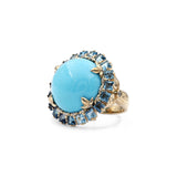 Luxury Turquoise 16.6ct Blue Topaz 3.9ct and Diamond 0.20ct Ring in 18K Gold