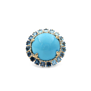 Luxury Turquoise 16.6ct Blue Topaz 3.9ct and Diamond 0.20ct Ring in 18K Gold