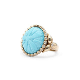 Luxury Hand Carved Turquoise 12.5ct and Diamond 0.45ct Ring in 18K Gold