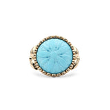 Luxury Hand Carved Turquoise 12.5ct and Diamond 0.45ct Ring in 18K Gold