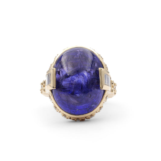 Luxury Tanzanite 29.1ct and Diamond 1.30ct Ring in 18K Gold